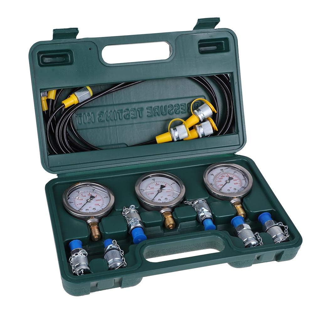 Hydraulik Manometer Kit, Bagger-Teile Hydraulisches Prüfgerät-Drucktest-Kit mit Schlauchkupplung und Messgerät für Bagger-Baumaschinen von Wifehelper