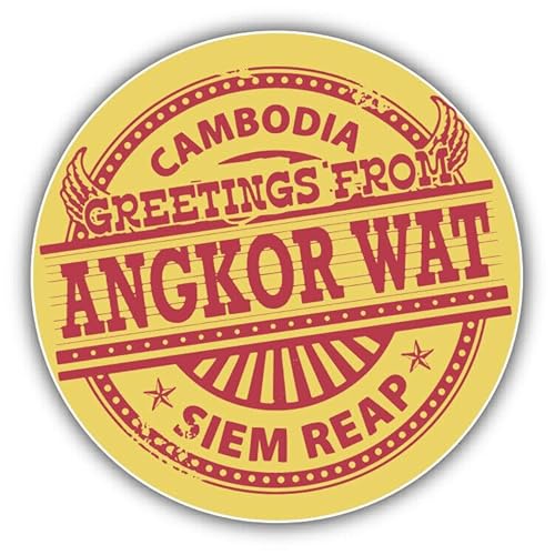 WildeBabsKLBT 11cm 2xHochwertiger Auto-Aufkleber Sticker Decal Autoaufkleber Aufkleber-Folie Wunschtext Angkor Wat Cambodia Greetings from Label G856 von WildeBabsKLBT