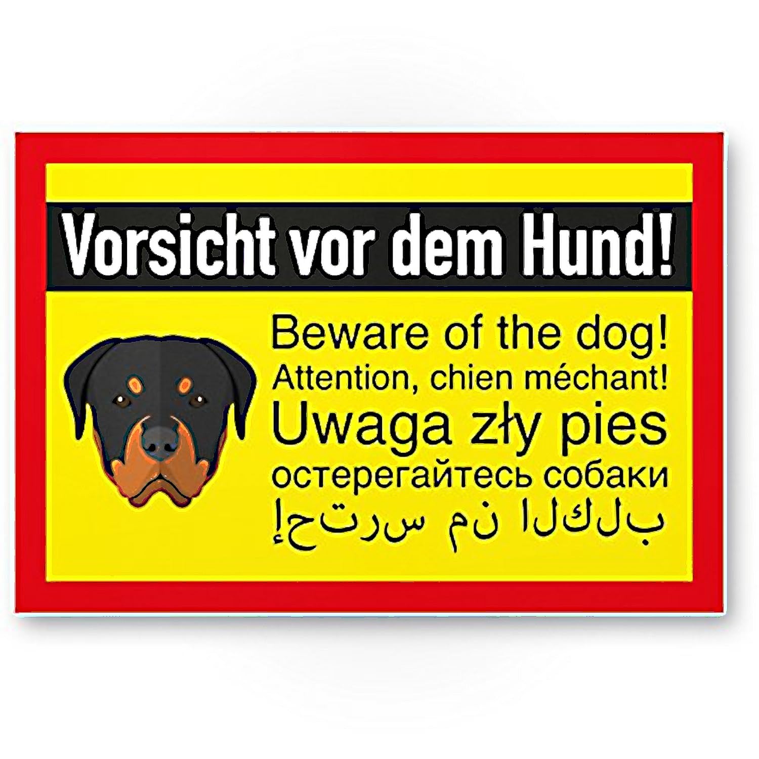 WildeBabsKLBT 2 Stück Vorsicht Warnung Achtung Bissig Vorsicht freilaufen bissig Hund Sprachen Arabisch polnisch Russisch polnisch S433 11cm Aufkleber-Folie Sticker Hinweis Warn Schild Zeichen von WildeBabsKLBT