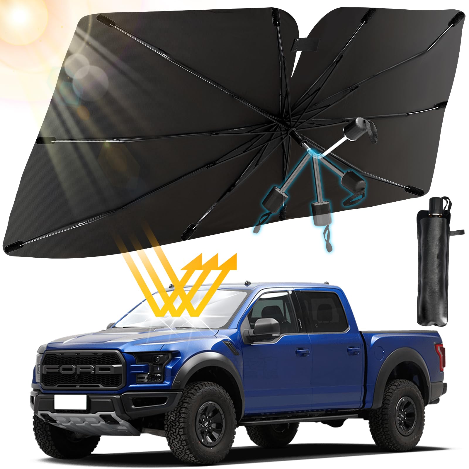 Sonnenschutz Auto Frontscheibe 143*86cm, Frontscheibenabdeckung Innen, Car Umbrella Sun Shade Cover, UV-Schutz & Hitzeblock, 360°Drehbar, Faltbar, Tragbarer Sonnenschutz für die meisten Fahrzeuge SUV Sonnenschutz Auto Frontscheibe 143*86cm, Frontscheibenabdeckung Innen, Car Umbrella Sun Shade Cover, UV-Schutz & Hitzeblock, 360°Drehbar, Faltbar, Tragbarer Sonnenschutz für die meisten Fahrzeuge SUV von Wilkpow