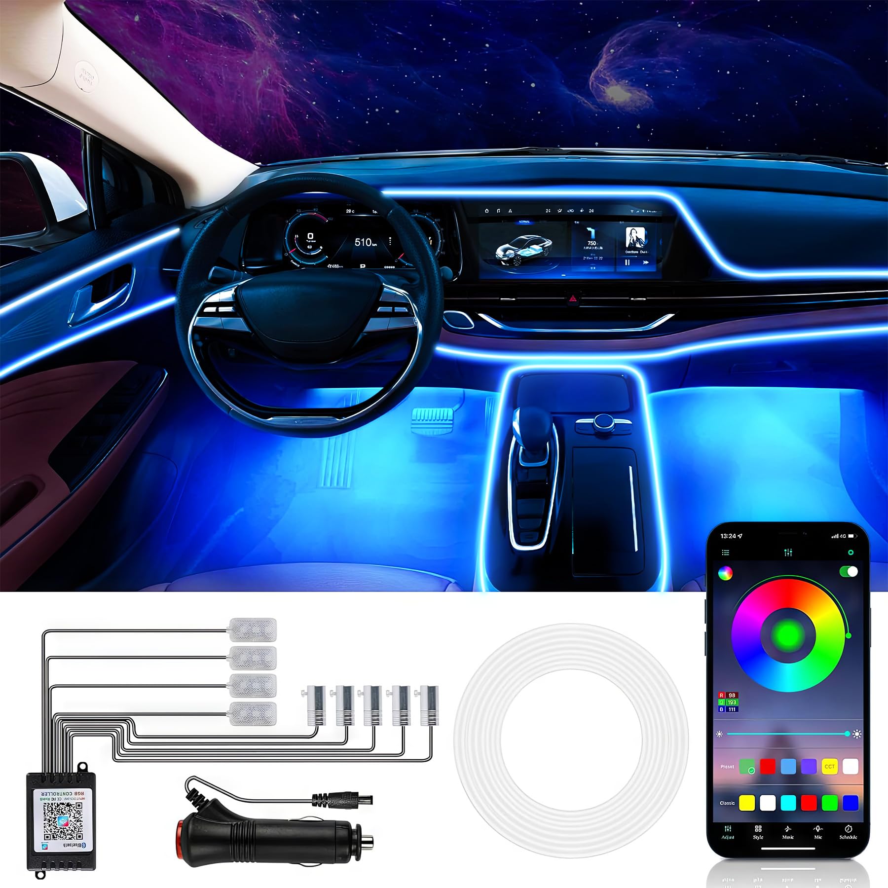 Wilktop led innenbeleuchtung mit APP,2 Zeilen 9 PCS Bunt RGB Auto Led Innenbeleuchtung,Auto-LED-Streifen with Fernsteuerung,Umgebungsbeleuchtung Musik und Fußraumbeleuchtung,12V 6.5M Wilktop led innenbeleuchtung mit APP,2 Zeilen 9 PCS Bunt RGB Auto Led Innenbeleuchtung,Auto-LED-Streifen with Fernsteuerung,Umgebungsbeleuchtung Musik und Fußraumbeleuchtung,12V 6.5M von Wilktop
