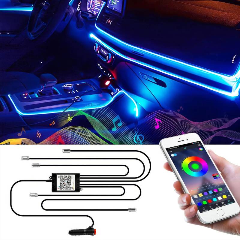 Wilktop LED Innenbeleuchtung Auto 6meter LED Auto LED Strip RGB Streifen Licht Neonleuchtleisten Ambientebeleuchtung Innenraumbeleuchtung Lichtleiste Mit App von Wilktop