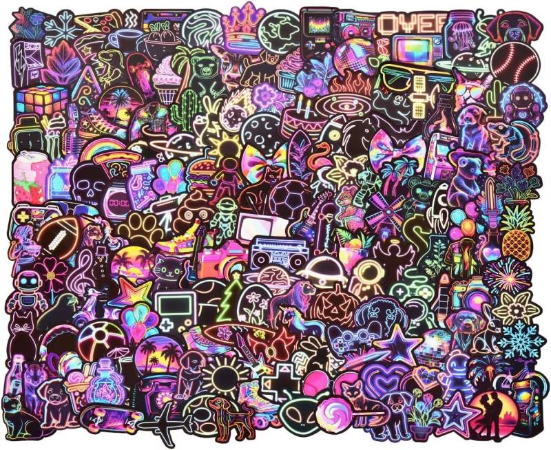 Willingood Aufkleber 200 Stück Wasserdicht Vinyl Stickers Graffiti Style Decals für Auto Motorräder Fahrrad Skateboard Snowboard Gepäck Laptop Aufkleber MacBook iPad und mehr [Neonschild Stil] von Willingood