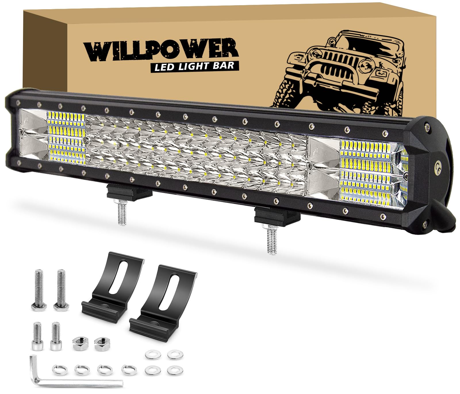 Willpower Arbeitsscheinwerfer led 12v, 20 Zoll 52CM 288W Offroad LED Scheinwerfer 12V 24V Flutlicht Spotlight Combo IP67 Wasserdicht Nebelscheinwerfer für Traktor SUV ATV LKW Auto Zusatzscheinwerfer von Willpower