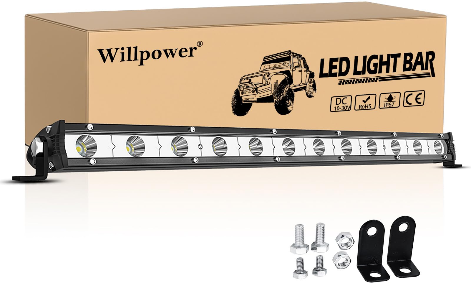 Willpower 13'' 33CM Led Arbeitsscheinwerfer Bar, 60W Flutlicht Zusatzscheinwerfer 12V 24V für Offroad Auto Traktor SUV UTV ATV von Willpower
