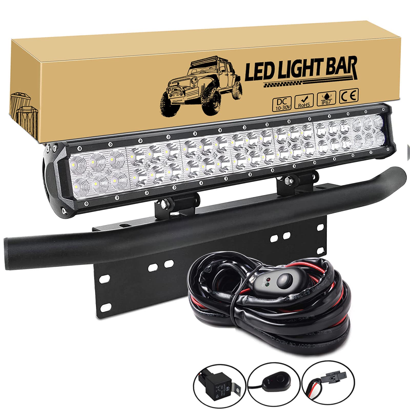 Willpower 126 W 50,8 cm LED-Lichtleiste + 58,4 cm Nummernschildhalter Universal Aluminium + Kabelbaum Kit Mount Bull Bar Front Bumper Nummernschildrahmen für Off-Road-Arbeitslicht Willpower 126 W 50,8 cm LED-Lichtleiste + 58,4 cm Nummernschildhalter Universal Aluminium + Kabelbaum Kit Mount Bull Bar Front Bumper Nummernschildrahmen für Off-Road-Arbeitslicht von Willpower