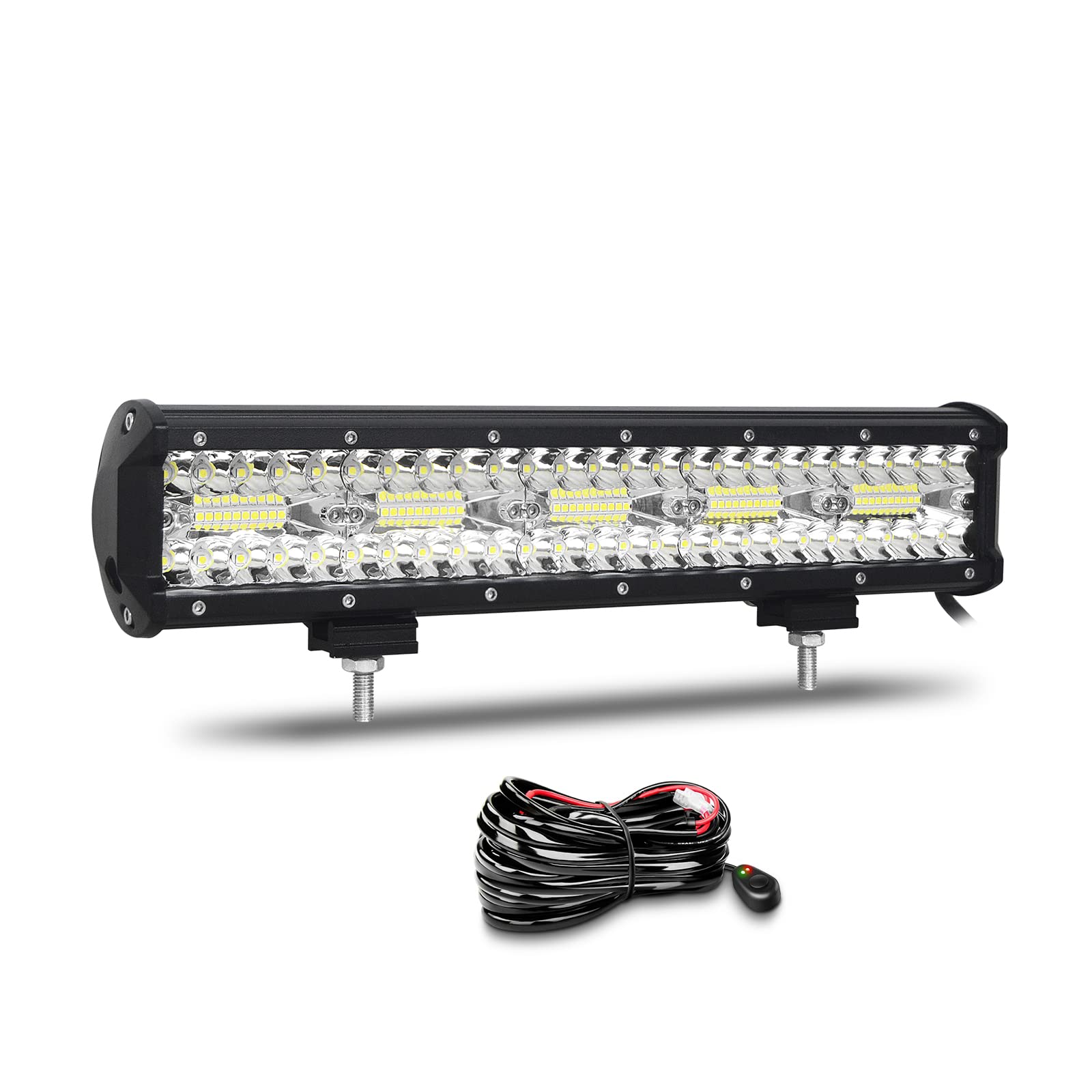 Willpower 15 Zoll 38CM 300W Led Arbeitsscheinwerfer Bar Led Scheinwerfer 12V 24V Wasserdicht Flutlicht Spot Combo Led Bar für Offroad Auto Traktor Zusatzscheinwerfer Rückfahrscheinwerfer mit Kabelbaum von Willpower