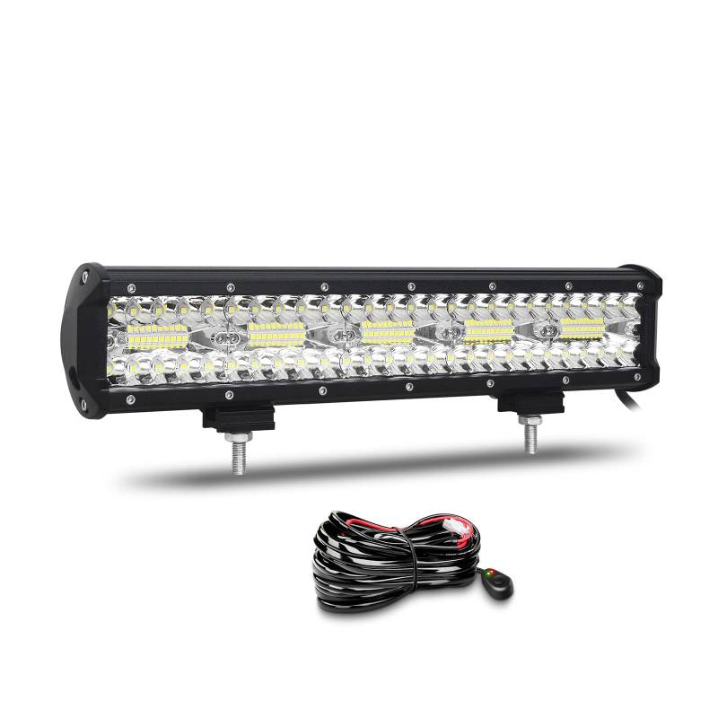 Willpower 15 Zoll 38CM 300W LED Arbeitsscheinwerfer Bar - Scheinwerfer 12V 24V Wasserdicht Flutlicht Spot Combo für Offroad Auto Traktor Zusatzscheinwerfer Rückfahrscheinwerfer mit Kabelbaum von Willpower