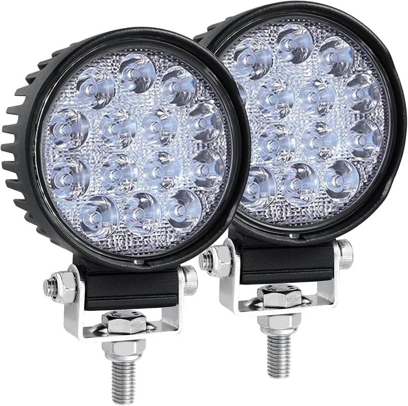 Willpower 2 Pcs LED Arbeitsscheinwerfer, 4 Zoll 42W led Flutlicht, Led Scheinwerfer 12v für Auto Bagger Anhänger Traktoren LKW SUV offroad von Willpower