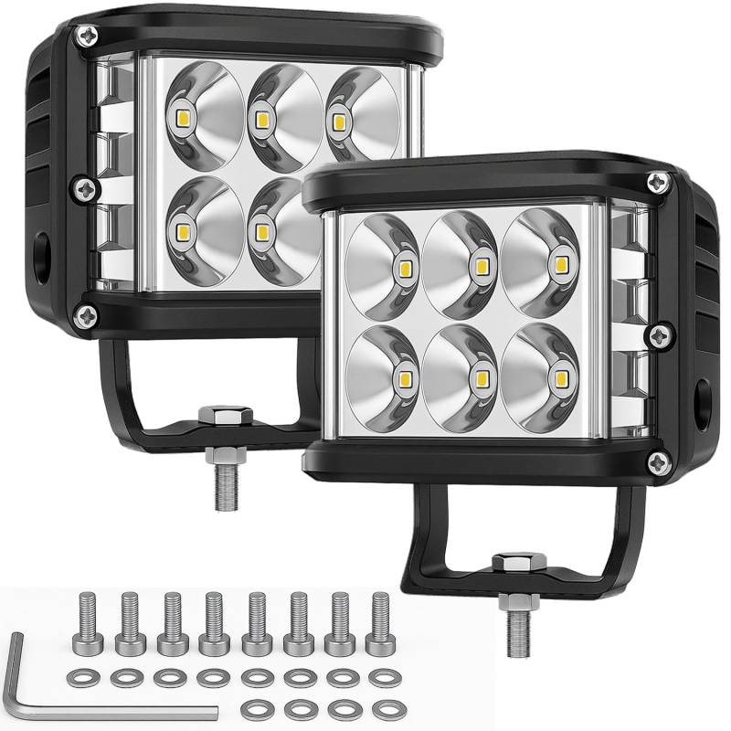 Willpower 2 Pcs LED Arbeitsscheinwerfer, 4 Zoll 60W led bar 12v für Auto Bagger Anhänger Traktoren LKW SUV Offroad von Willpower