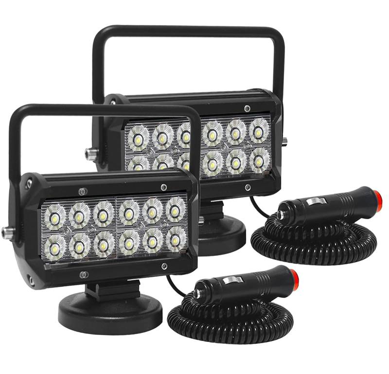 Willpower 2 Pcs LED Arbeitsscheinwerfer Mit Magnetfuß, 7 Zoll 36W Flutlicht Fernscheinwerfer für Auto, Bagger, Anhänger, Traktoren, LKW, SUV, Offroad von Willpower