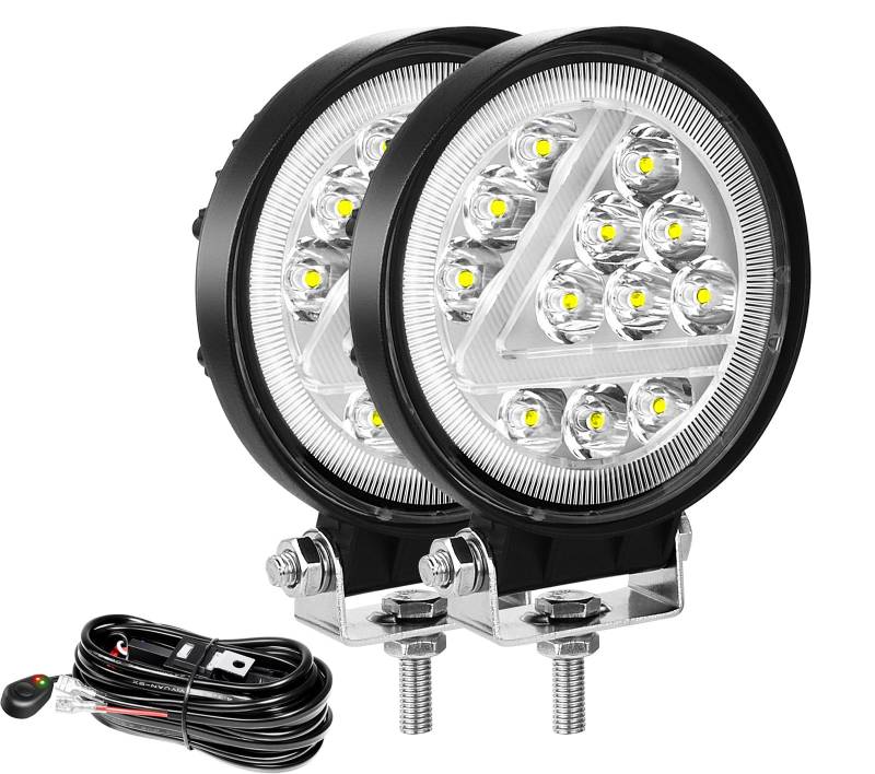 Willpower 2 Pcs LED Arbeitsscheinwerfer mit Kabelsatz, 4 Zoll 36W led fernscheinwerfer, Led Scheinwerfer 12v für Auto Bagger Anhänger Traktoren LKW SUV offroad von Willpower