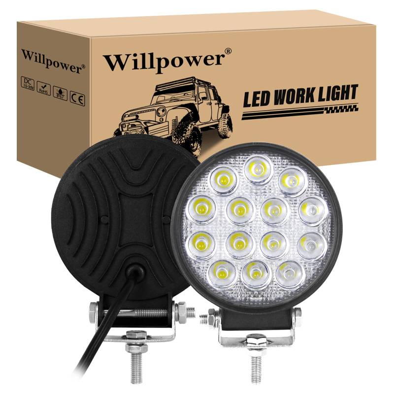 Willpower 2 Stück 10,2 cm 42 W LED-Pods Flutlicht Offroad Fahrlicht 12 V 24 V wasserdichte Nebelscheinwerfer LED-Arbeitsscheinwerfer für LKW, Traktor, Auto, 4 x 4, ATV, UTV, SUV, Boot von Willpower