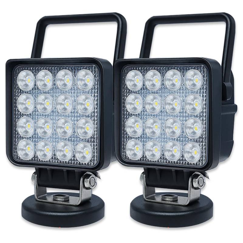Willpower 2 Stück LED Arbeitsscheinwerfer mit Magnetfuß, 4 Zoll 48W tragbarer LED Flutlicht für Auto Bagger Anhänger Traktoren LKW SUV offroad von Willpower