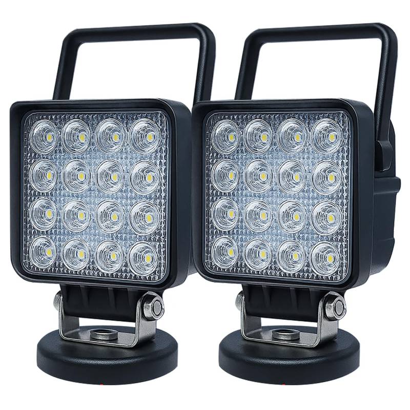 Willpower 2 Stück LED Arbeitsscheinwerfer mit Magnetfuß, 4 Zoll 48W tragbarer LED Scheinwerfer für Auto Bagger Anhänger Traktoren LKW SUV offroad von Willpower
