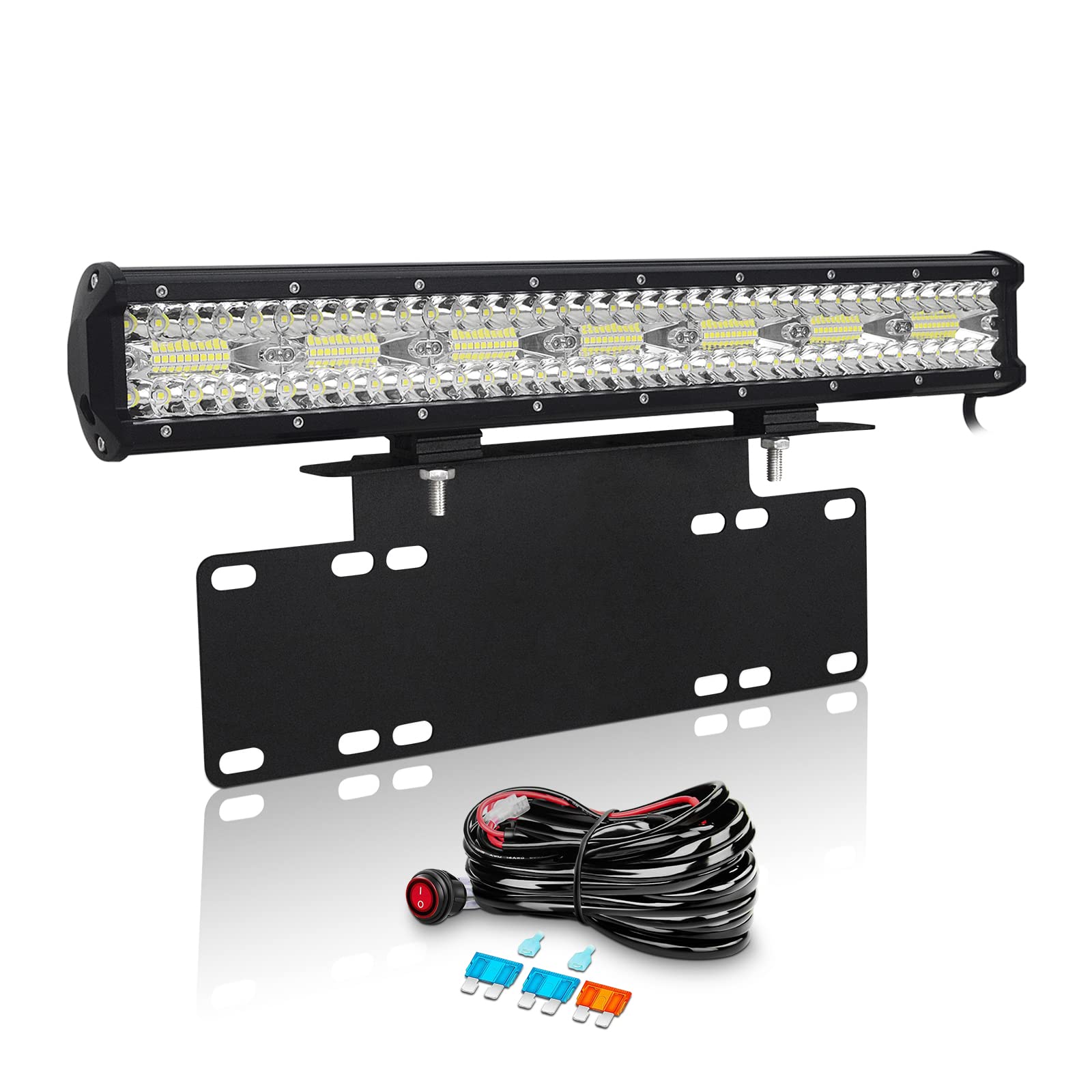 Willpower 20 Zoll 51CM 420W Led Arbeitsscheinwerfer Bar + Kennzeichenhalter + Kabelbaum Led Scheinwerfer 12V 24V Flutlicht Spot für Offroad Auto Traktor Zusatzscheinwerfer Rückfahrscheinwerfer von Willpower