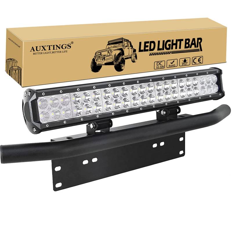 Willpower 20 Zoll 126 W Spot Flood LED Arbeitsscheinwerferleiste mit 58 cm universeller Kennzeichenhalterung für Offroad Trucks, SUV, 4WD, Nebelscheinwerfer von AUXTINGS