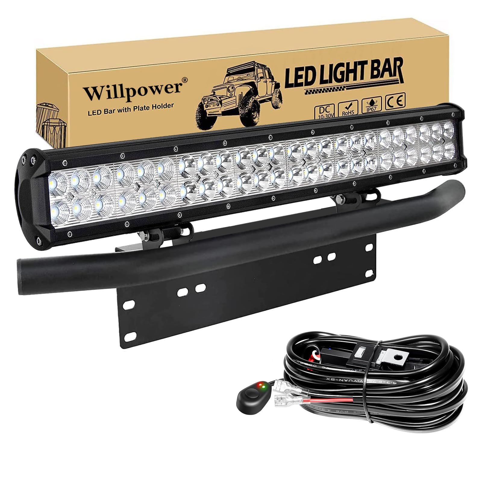 Willpower 23 Zoll 144W LED Arbeitsscheinwerfer Bar mit vorderer Nummernschild-Montagehalterung und Kabelsatz, Led Scheinwerfer 12v für Auto Bagger Anhänger Traktoren LKW SUV Offroad Willpower 23 Zoll 144W LED Arbeitsscheinwerfer Bar mit vorderer Nummernschild-Montagehalterung und Kabelsatz, Led Scheinwerfer 12v für Auto Bagger Anhänger Traktoren LKW SUV Offroad von Willpower