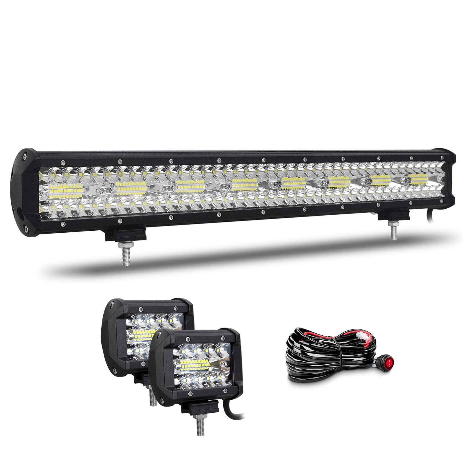 Willpower 23 Zoll 58CM 480W Led Arbeitsscheinwerfer Bar + 4 Zoll 10CM 60W Led Scheinwerfer + Kabelbaum 12V 24V Flutlicht Spot Led Bar für Offroad Auto Traktor Zusatzscheinwerfer Rückfahrscheinwerfer von Willpower