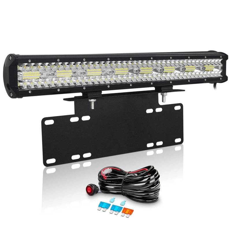 Willpower 23 Zoll 58CM 480W Led Arbeitsscheinwerfer Bar + Kennzeichenhalter + Kabelbaum Led Scheinwerfer 12V 24V Flutlicht Spot für Offroad Auto Traktor Zusatzscheinwerfer Rückfahrscheinwerfer von Willpower