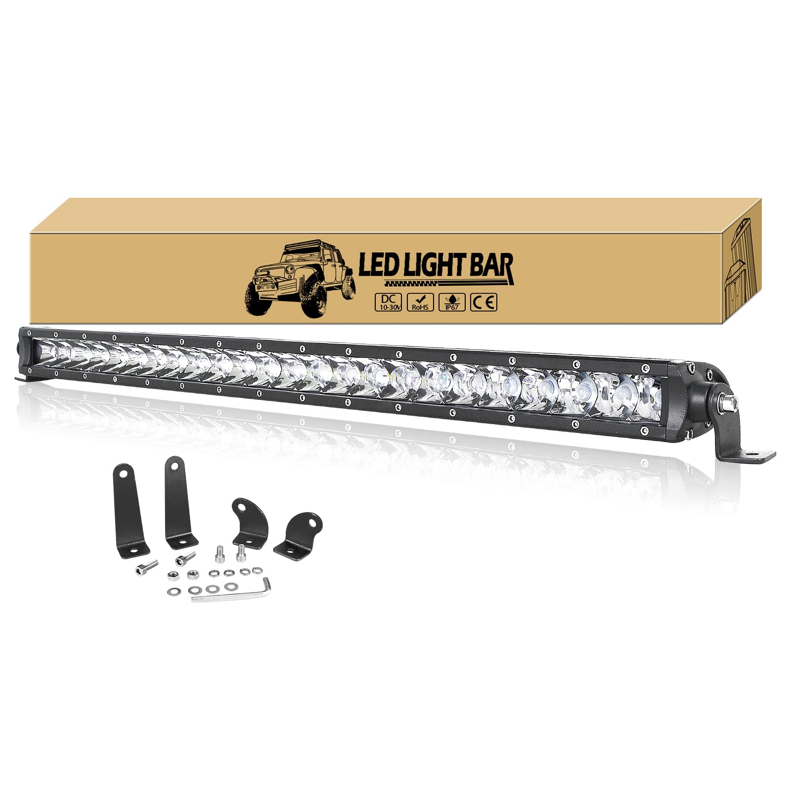 Willpower 25 Zoll 63cm 120W LED Arbeitsscheinwerfer Bar Enzelne Reihe LED Scheinwerfer 12V 24V Wasserdicht Arbeitslicht Zusatzscheinwerfer Auto Offroad Traktor SUV UTV ATV von Willpower