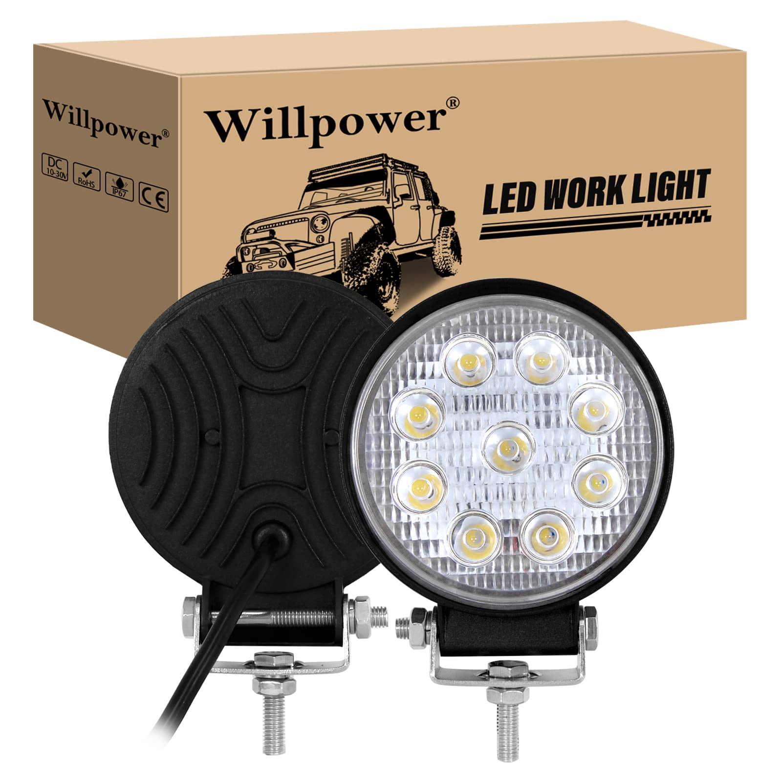 Willpower 2pc LED Scheinwerfer 4" 10cm 27W LED Arbeitsscheinwerfer 12V 24V Flutlicht Zusatzscheinwerfer Auto Rückfahrscheinwerfer Led Wasserdicht für Offroad Traktor SUV ATV Rund Willpower 2pc LED Scheinwerfer 4" 10cm 27W LED Arbeitsscheinwerfer 12V 24V Flutlicht Zusatzscheinwerfer Auto Rückfahrscheinwerfer Led Wasserdicht für Offroad Traktor SUV ATV Rund von Willpower