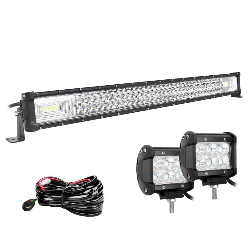 Willpower 32 Zoll 81CM 405W Led Arbeitsscheinwerfer Bar + 4 Zoll 10CM Led Scheinwerfer + Kabelbaum 12V 24V Flutlicht Spot Led Bar für Offroad Auto Traktor Zusatzscheinwerfer Rückfahrscheinwerfer von Willpower