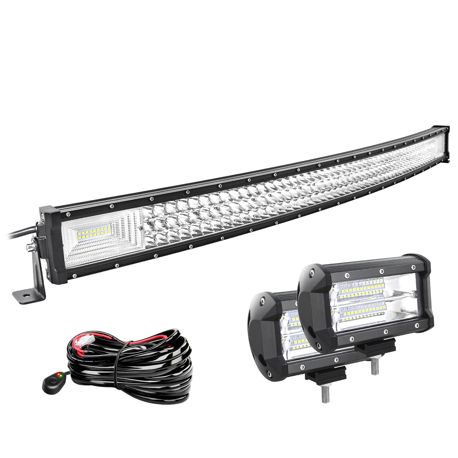 Willpower 42 Zoll 107CM 540W Led Arbeitsscheinwerfer Bar Gebogen + 2pc 5 Zoll Led Scheinwerfer + Kabelbaum 12V 24V LED Bar für Offroad Auto Traktor Zusatzscheinwerfer Rückfahrscheinwerfer Lightbar von Willpower