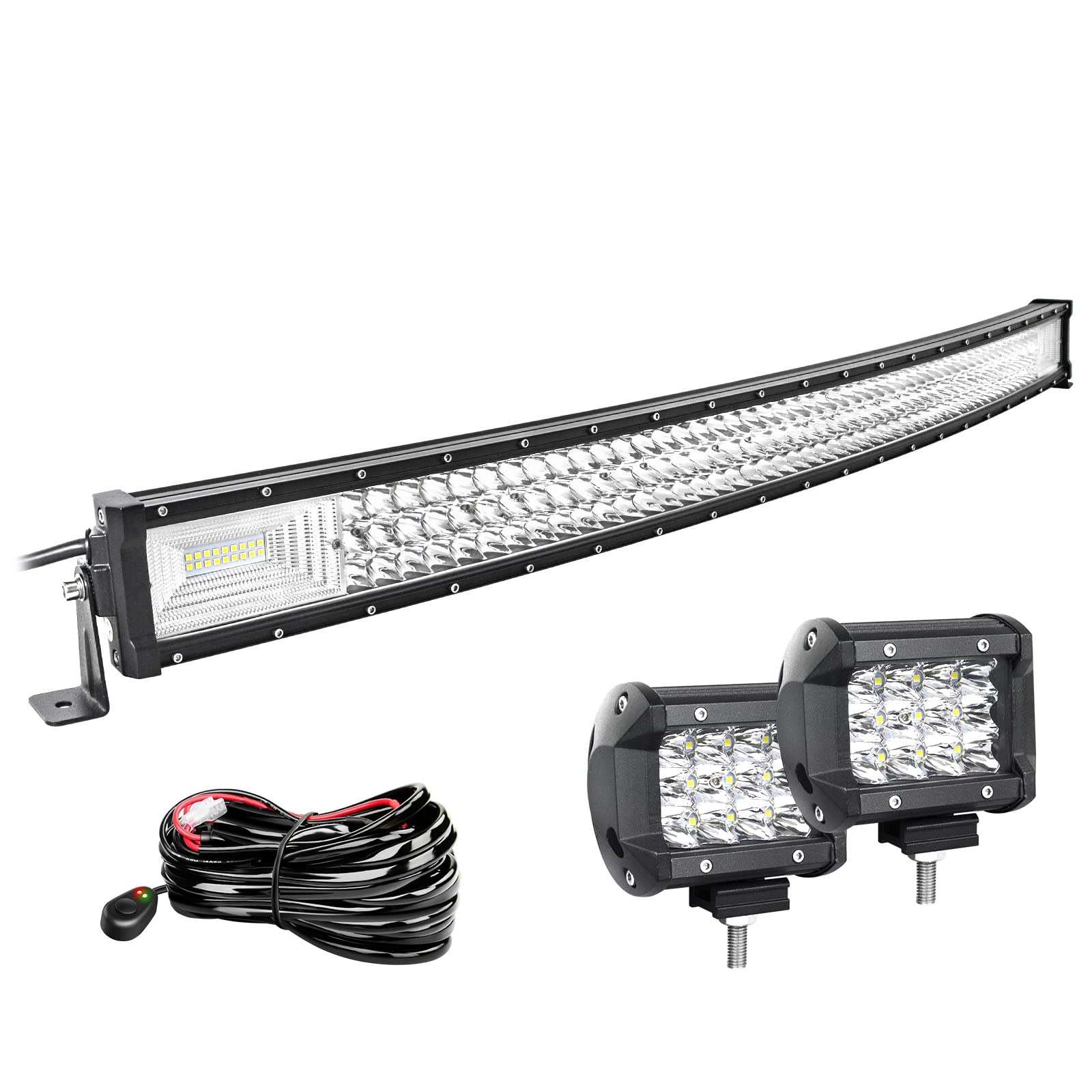 Willpower 42 Zoll 107CM 540W Led Arbeitsscheinwerfer Bar Gebogen + 2pcs 4 Zoll Led Scheinwerfer + Kabelbaum 12V 24V LED Bar für Offroad Auto Traktor Zusatzscheinwerfer Rückfahrscheinwerfer Lightbar von Willpower