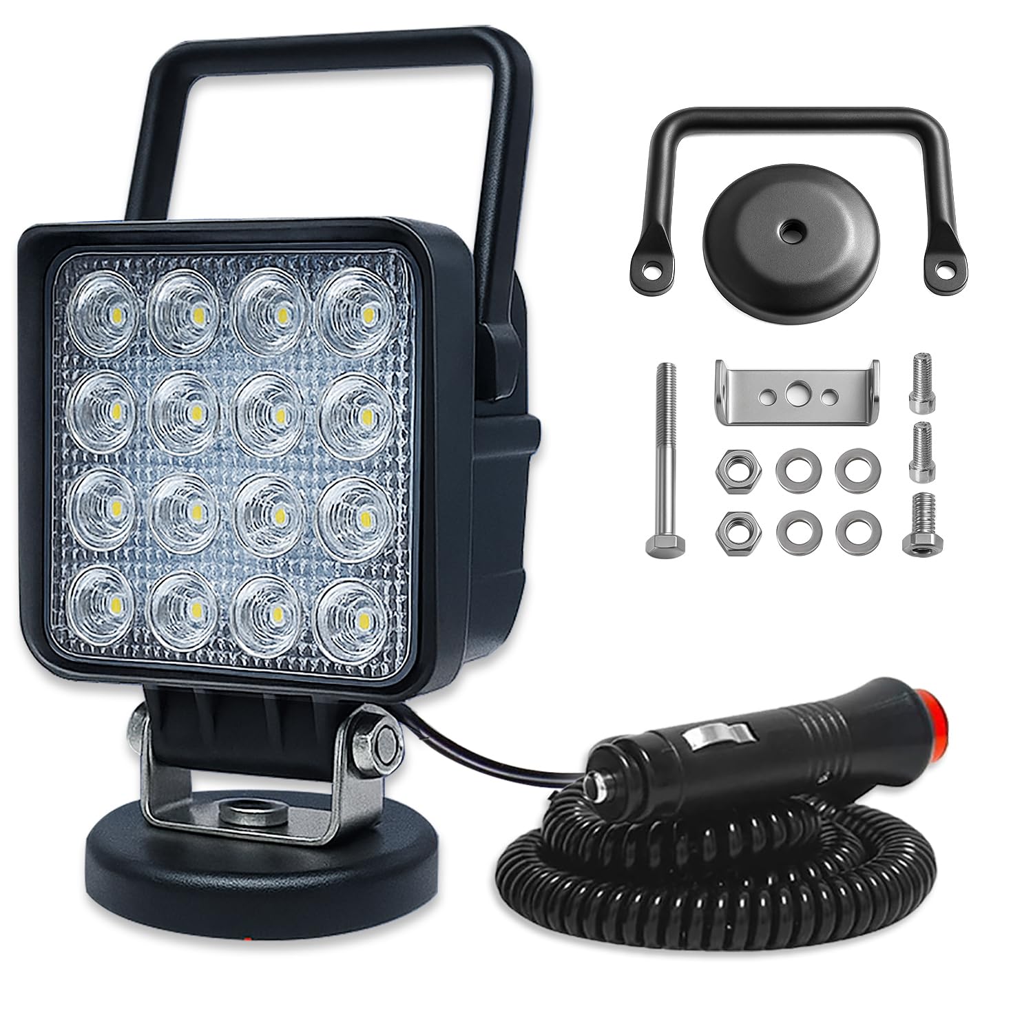 Willpower 48W LED Arbeitsscheinwerfer mit Magnetfuß, 4 Zoll tragbarer LED Scheinwerfer für Auto SUV Traktor Bagger LKW - 1 Stück Quadrat von Willpower