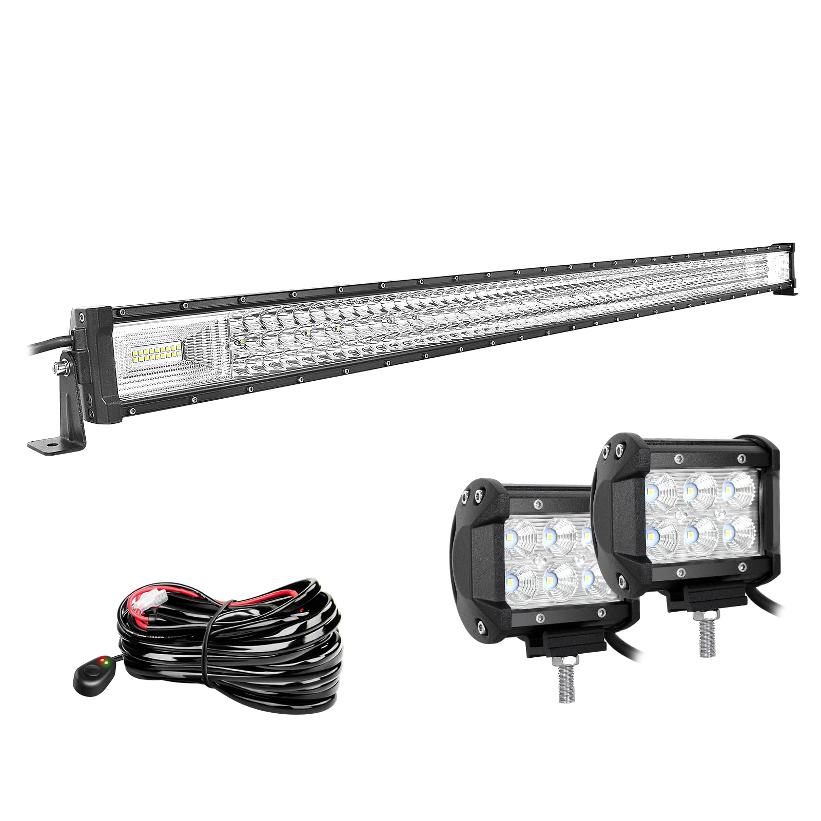 Willpower 52 Zoll 132CM 675W Led Arbeitsscheinwerfer Bar + 4 Zoll 10CM Led Scheinwerfer + Kabelbaum 12V 24V Flutlicht Spot Led Bar für Offroad Auto Traktor Zusatzscheinwerfer Rückfahrscheinwerfer von Willpower