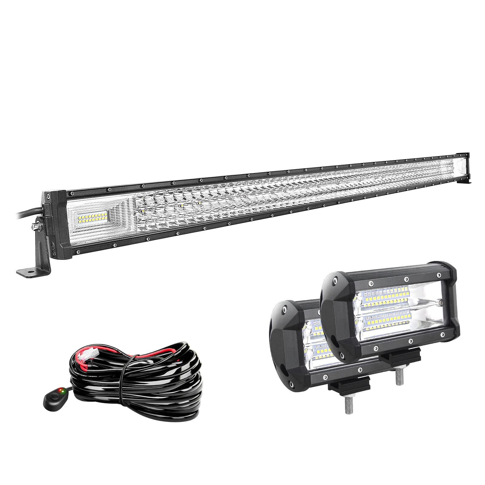 Willpower 52 Zoll 132CM 675W Led Arbeitsscheinwerfer Bar + 5 Zoll 13CM Led Scheinwerfer + Kabelbaum 12V 24V Flutlicht Spot Led Bar für Offroad Auto Traktor Zusatzscheinwerfer Rückfahrscheinwerfer von Willpower