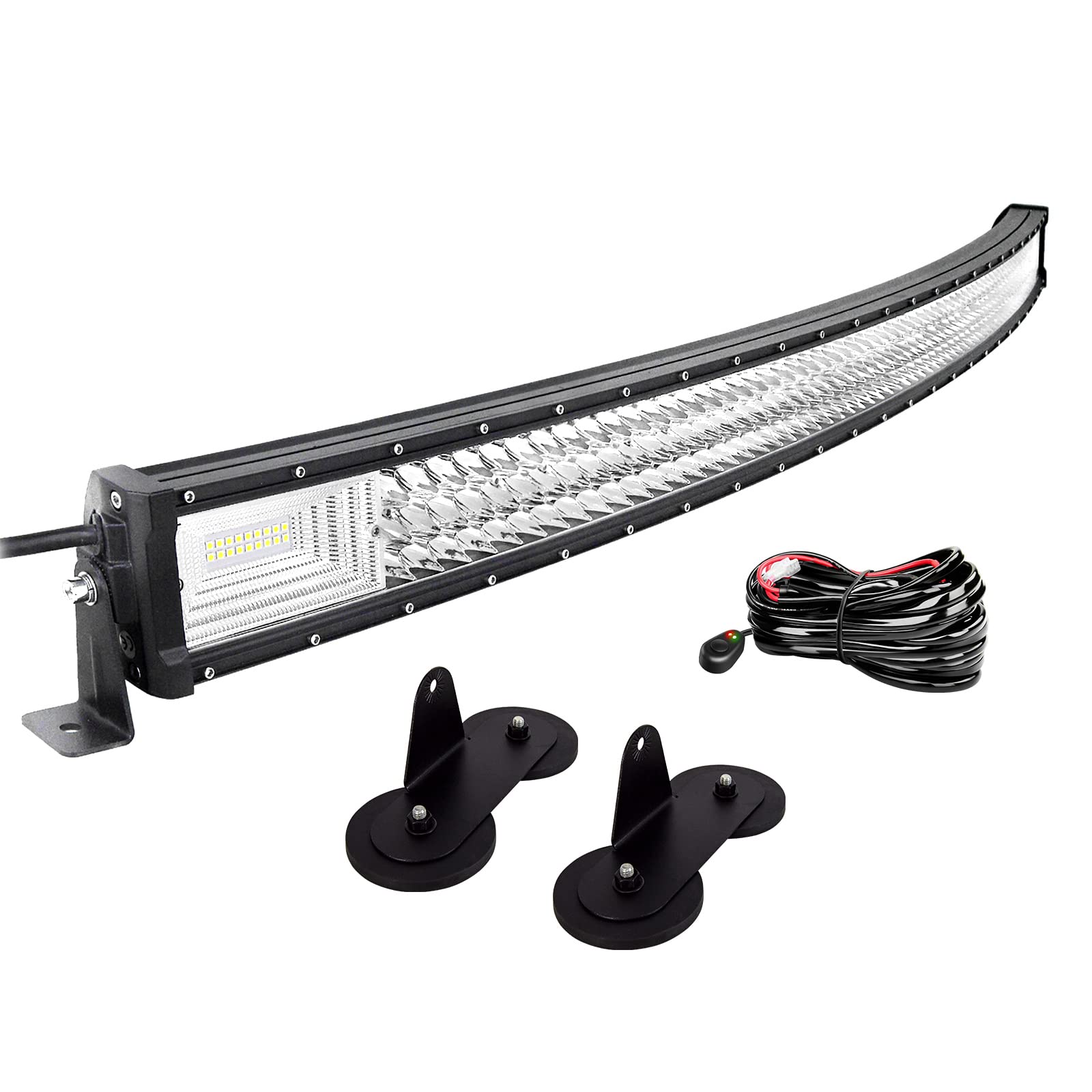 Willpower 52 Zoll 132CM 675W Led Arbeitsscheinwerfer Bar Gebogen + Magnet Halterungen + Kabelbaum Led Scheinwerfer 12V 24V für Offroad Auto Traktor Rückfahrscheinwerfer Zusatzscheinwerfer Lightbar von Willpower