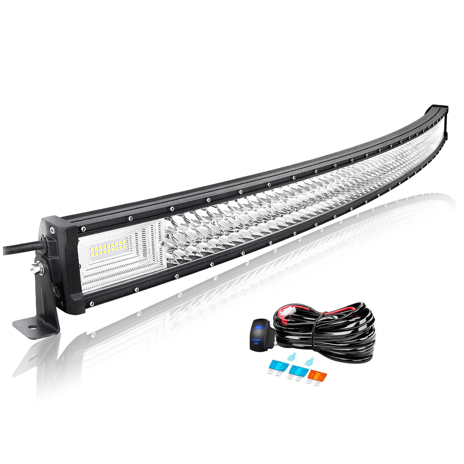 Willpower 52 Zoll 132CM 675W Led Arbeitsscheinwerfer Bar Gebogen Led Scheinwerfer 12V 24V Flutlicht Spot Led Bar für Offroad Auto Traktor Zusatzscheinwerfer Rückfahrscheinwerfer Lightbar mit Kabelbaum von Willpower