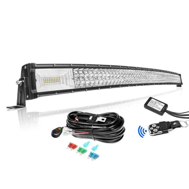 Willpower 52 Zoll 132CM 675W Led Arbeitsscheinwerfer Bar Gebogen Led Scheinwerfer 12V 24V Wasserdicht IP67 Led Bar für Offroad Auto Traktor Zusatzscheinwerfer Lightbar mit Strobe -Kabelbaum von Willpower