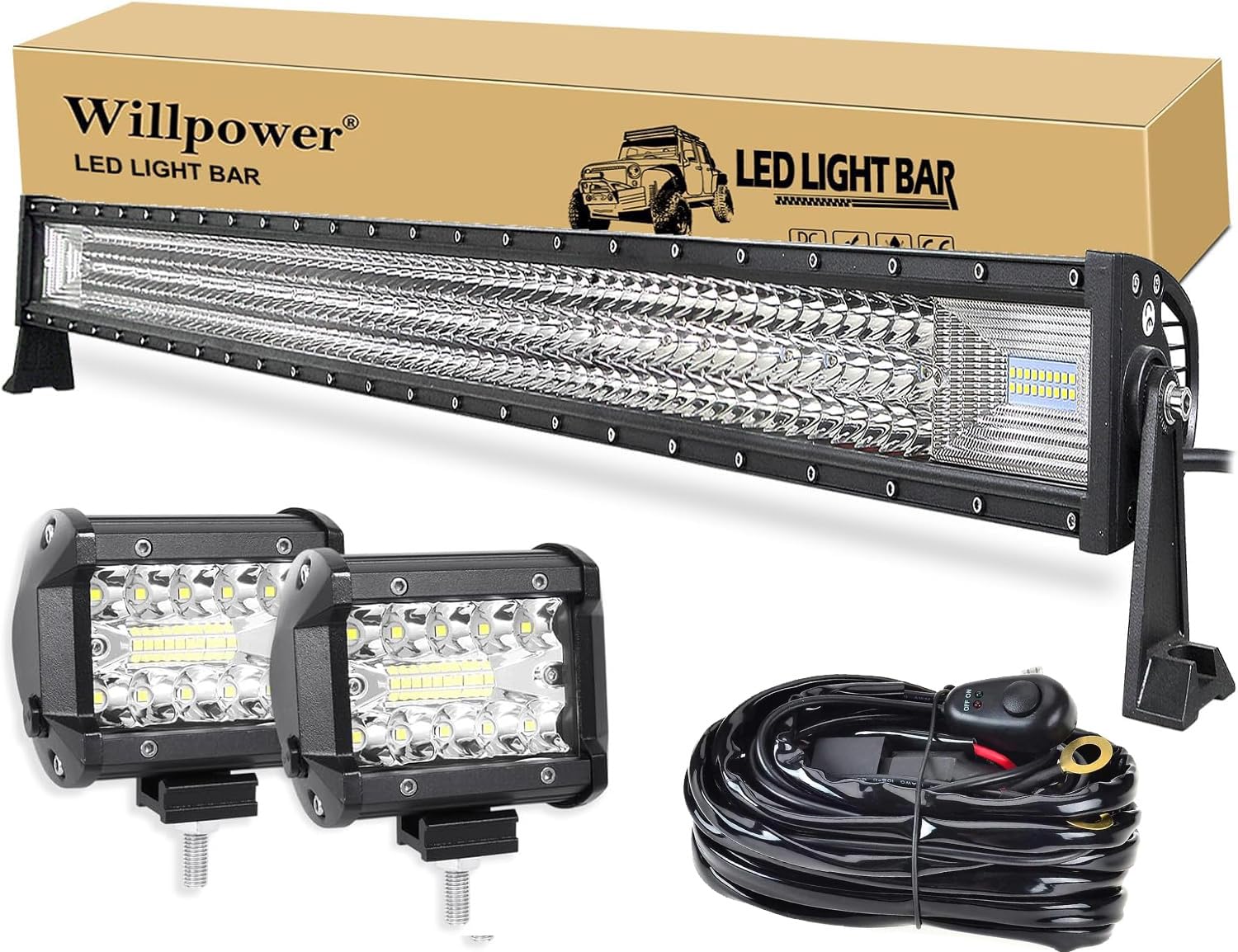 Willpower 52 Zoll 675W Led Arbeitsscheinwerfer Bar Mit 2PCS 60W Led Balken und Kabelbaum für SUV Offroad ATV UTV 4x4 Willpower 52 Zoll 675W Led Arbeitsscheinwerfer Bar Mit 2PCS 60W Led Balken und Kabelbaum für SUV Offroad ATV UTV 4x4 von Willpower