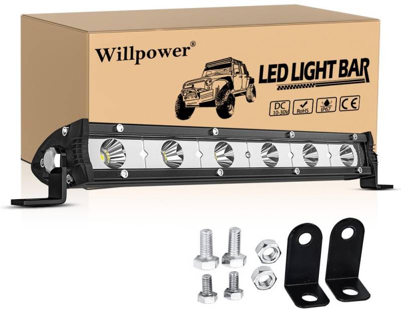 Willpower 7'' 18CM Led Arbeitsscheinwerfer Bar, 30W Flutlicht Zusatzscheinwerfer 12V 24V für Offroad Auto Traktor SUV UTV ATV von Willpower