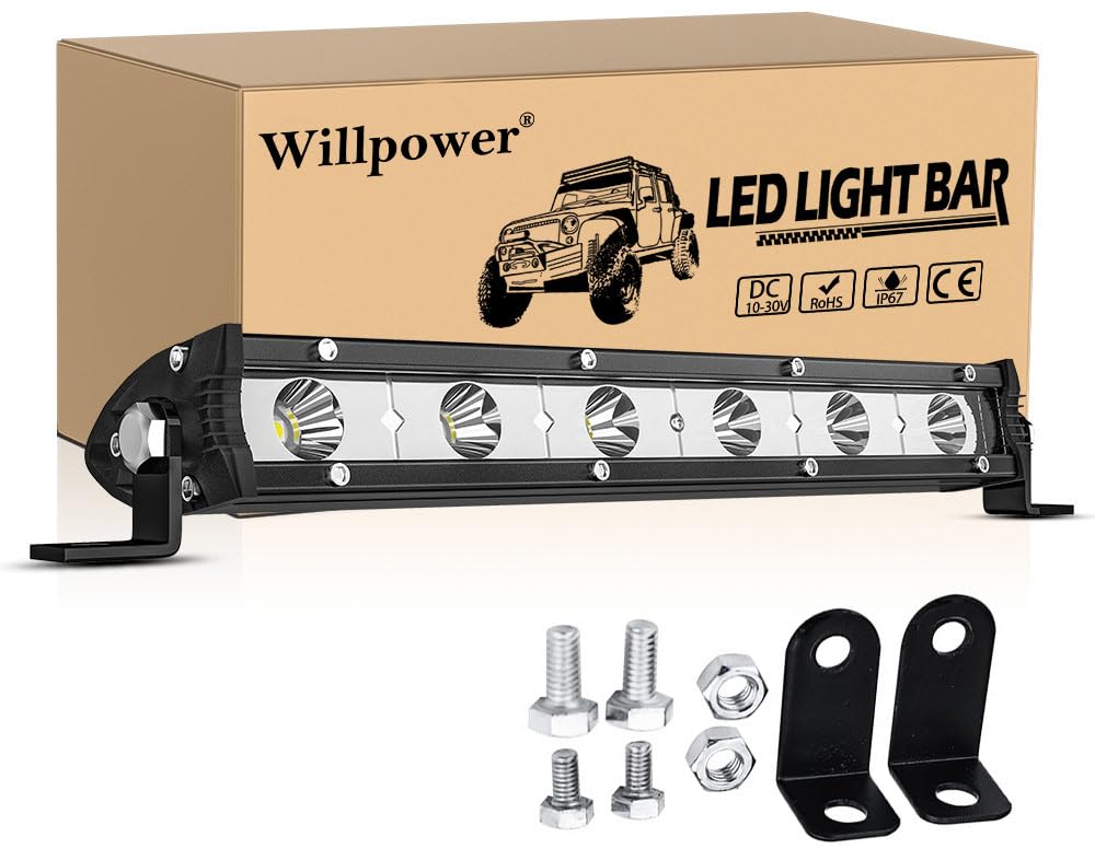 Willpower 7'' 18CM Led Arbeitsscheinwerfer Bar, 30W Strahler Zusatzscheinwerfer 12V 24V für Offroad Auto Traktor SUV UTV ATV von Willpower