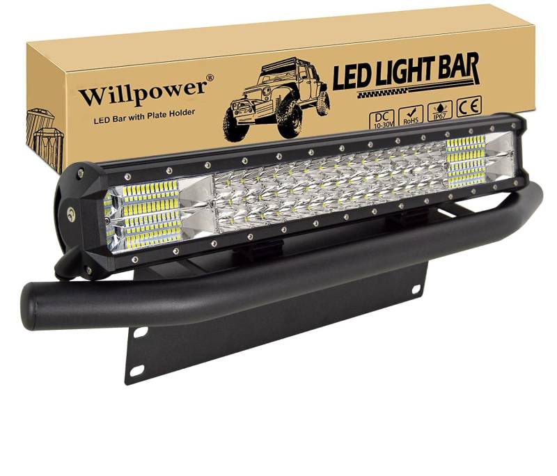 Willpower 7D 20 Zoll 288W LED-Lichtleiste Spot Flood Combo Beam LED-Arbeitsscheinwerfer mit Kennzeichenhalter und Montagehalterung für LKW Auto ATV Geländewagen 4x4 LKW Boot von Willpower