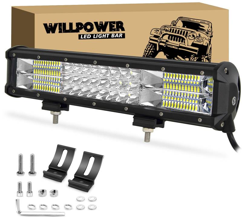 Willpower Arbeitsscheinwerfer led 12v, 15 Zoll 38CM 216W Offroad LED Scheinwerfer 12V 24V Flutlicht Spotlight Combo IP67 Wasserdicht Nebelscheinwerfer für Traktor SUV ATV LKW Auto Zusatzscheinwerfer von Willpower