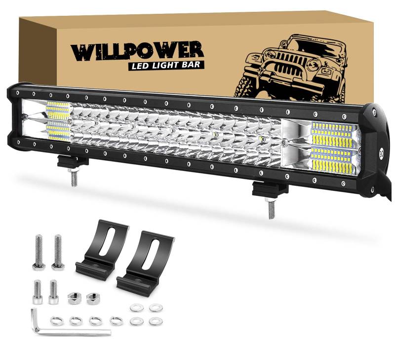 Willpower Arbeitsscheinwerfer led 12v, 23 Zoll 59CM 324W Offroad LED Scheinwerfer 12V 24V Flutlicht Spotlight Combo IP67 Wasserdicht Nebelscheinwerfer für Traktor SUV ATV LKW Auto Zusatzscheinwerfer von Willpower