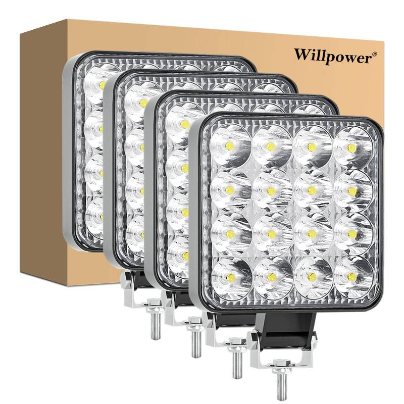 Willpower LED Arbeitsscheinwerfer, 4 X 3.3 Zoll 48W Strahler led fernscheinwerfer, Led Scheinwerfer 12v für Auto Bagger Anhänger Traktoren LKW SUV Offroad von Willpower