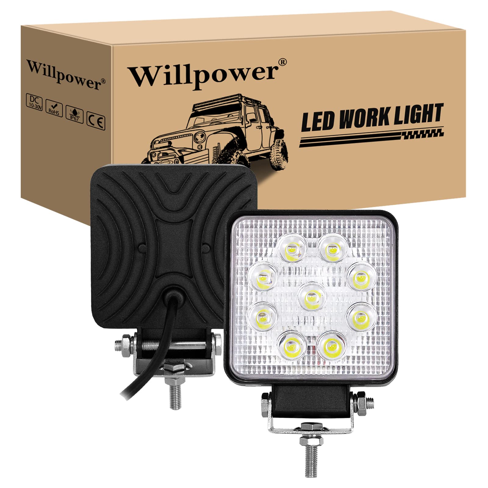 Willpower LED Scheinwerfer 12V 2pc 4inch 27W LED Arbeitsscheinwerfer Offroad Flutlicht IP67 Wasserdicht Zusatzscheinwerfer 6000K für Traktor Truck Auto SUV UTV ATV Reflektor Rückfahrscheinwerfer Platz von Willpower