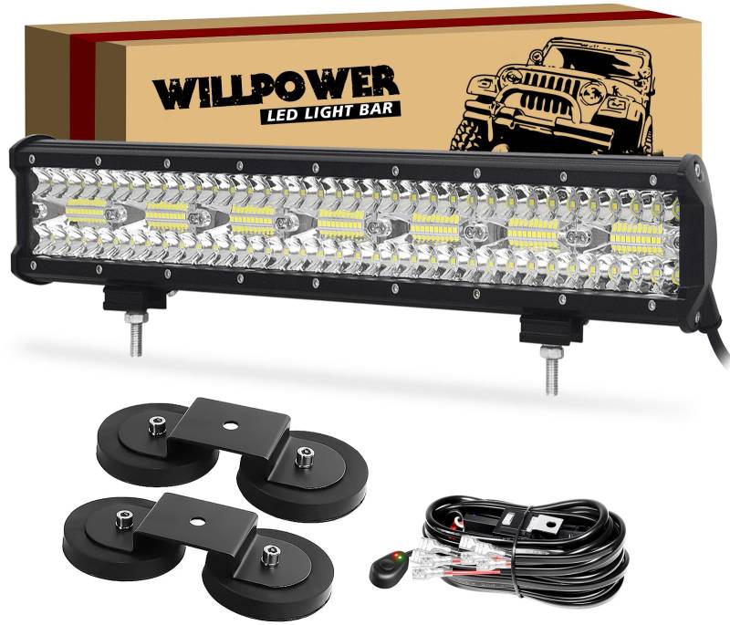 Willpower Led Arbeitsscheinwerfer Bar, 20 Zoll 420W Balken 12V Mit Magnethalterung Und Kabelbaum - Wasserdicht Lightbar Auto Lichtbalken Für SUV Offroad ATV UTV 4x4 von Willpower