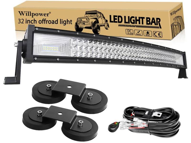 Willpower Led Arbeitsscheinwerfer Bar Bogen, 32 Zoll 405W Led Balken 12v Mit Magnethalterung und Kabelbaum Wasserdicht led lightbar Auto led lichtbalken 12v led Scheinwerfer für SUV Offroad ATV 4x4 von Willpower
