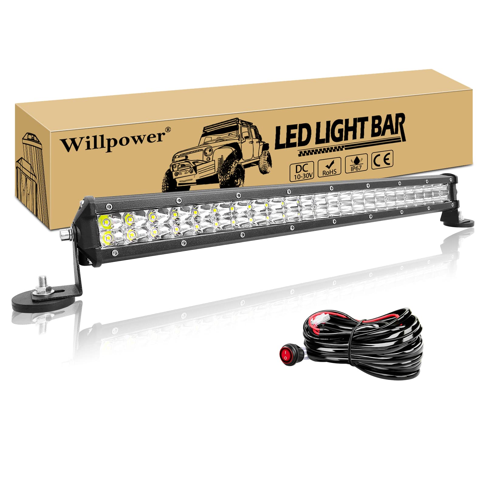 Willpower Led Arbeitsscheinwerfer Bar Traktor 20 Zoll 144W + Magnet Halterungen + Kabelbaum Led Scheinwerfer 12V 24V Zusatzscheinwerfer IP67 Wasserdicht LED Light bar für Offroad Auto LKW 4x4 ATV von Willpower