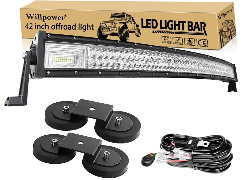 Willpower Led Arbeitsscheinwerfer Bar Bogen, 42 Zoll 540W Balken 12V Mit Magnethalterung Und Kabelbaum - Wasserdicht Lightbar Auto Lichtbalken Scheinwerfer Für SUV Offroad ATV 4x4 von Willpower