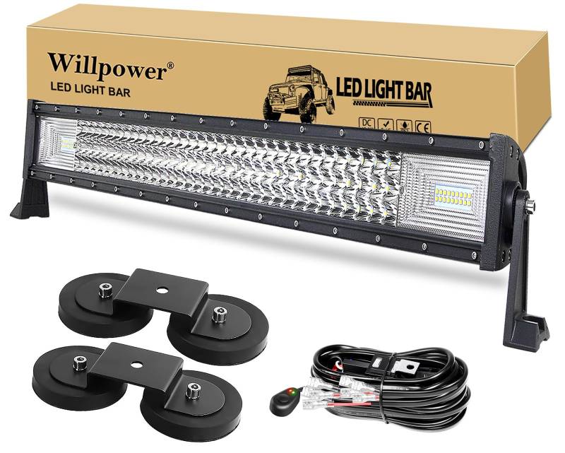 Willpower Led Arbeitsscheinwerfer Bar Gerade, 32 Zoll 405W Balken 12V Mit Magnethalterung Und Kabelbaum - Wasserdicht Lightbar Auto Lichtbalken Scheinwerfer Für SUV Offroad ATV 4x4 von Willpower