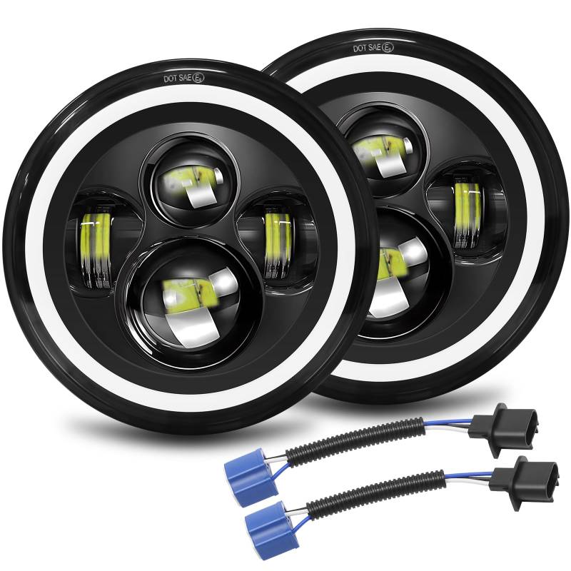 Willpower Paar 7 Zoll Motorrad LED Scheinwerfer Runden 50W 5000LM, 4 Modi Beleuchtung DRL HI LO Strahler Fahrscheinwerfer Feuer Kreuz Offroad für Auto Wrangler JK TJ LJ CJ JP Hum, IP67 von Willpower