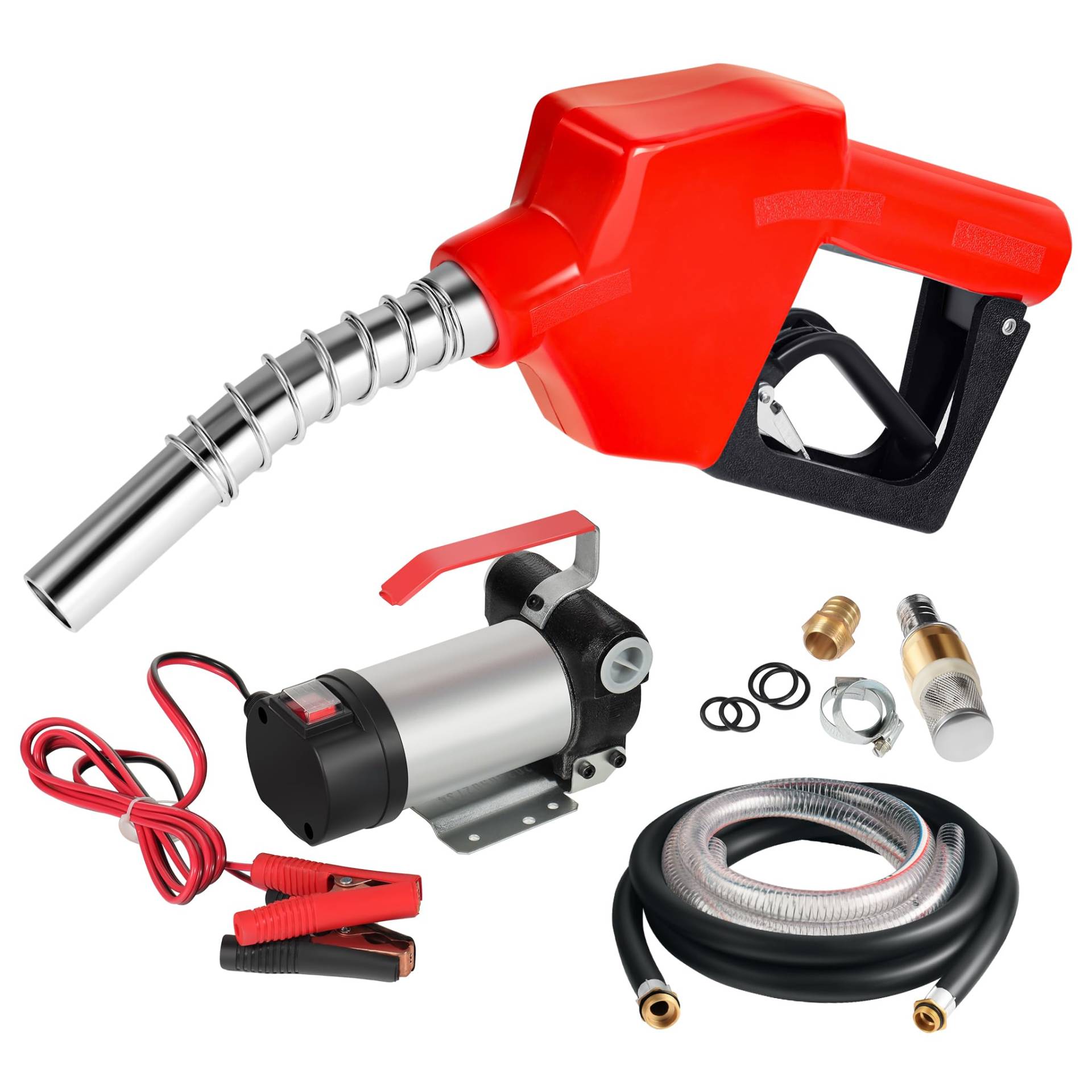 Wiltec Bio Dieselpumpe 12 V, 150 W, 40 l/min, Heizölpumpe selbstansaugend, Absaugpumpe für Diesel, Biodiesel, Heizöl, tragbare mobile Umfüllpumpe mit Zapfpistole und Schläuchen von Wiltec